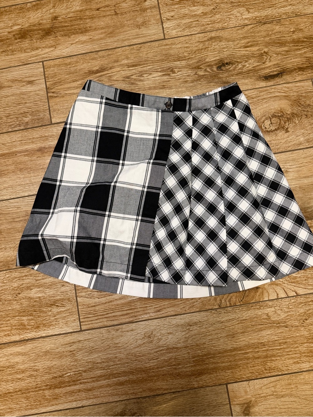 wonder nation Black & White Plaid Panel Skater Skirt
